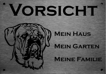 Edelstahl Warnschild Cane Corso VORSICHT Mein Haus mein Garten meine Familie
